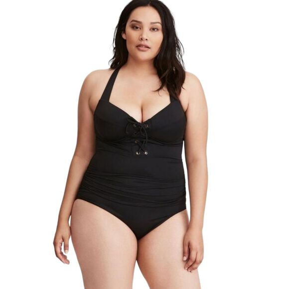 Torrid Black Underwire Lace-Up One Piece Swimsuit Size 6 6x - Picture 1 of 9